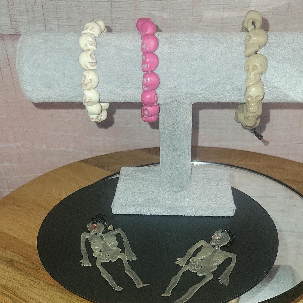 Pink and Cream Skull Bracelet Set
